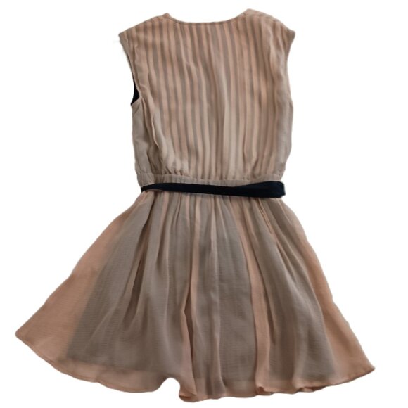 MM Couture Feminine Women’s Tan & Black Silk V-Neck Belted Dress Size L NWT - Picture 3 of 15